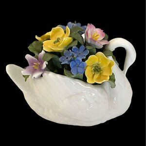 VTG Bone China Flower Bouquet Swan Aynsley Rose Pansy Violet Floral England UK